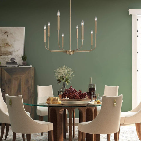 Antique Gold Chandelier, Modern Dining Room Lighting Fixture, 8-Light Candle ...