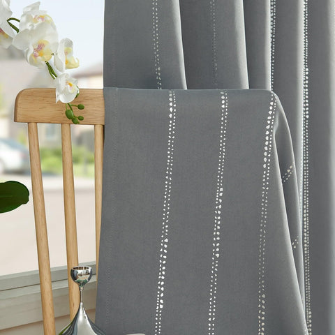 jinchan Boho Blackout Curtains for Bedroom, Silver Foil Striped Patterned Gre...