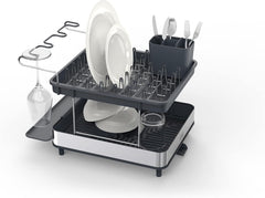 Joseph Dish Drying Rack with Wine Glass Holder 2-Tier, Stainless Steel