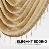 ELKCA Thick Chenille Window Curtains Valance for Living Room, Luxury Gold Val...