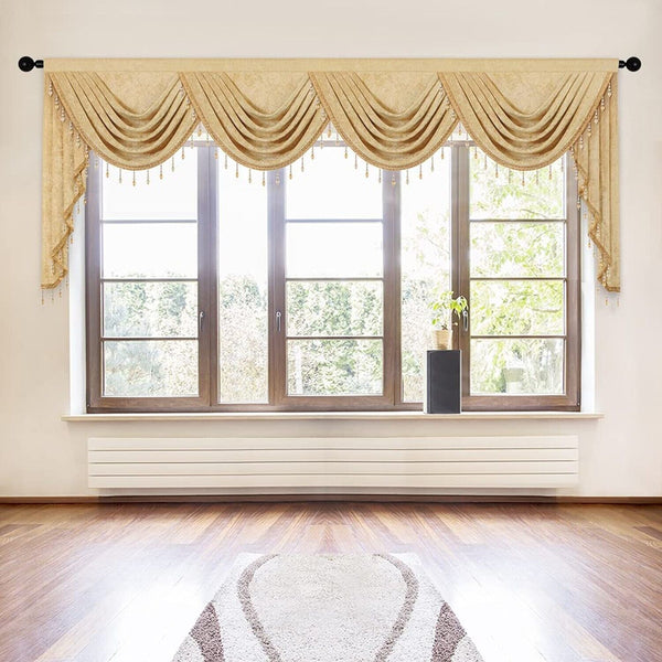 ELKCA Thick Chenille Window Curtains Valance for Living Room, Luxury Gold Val...