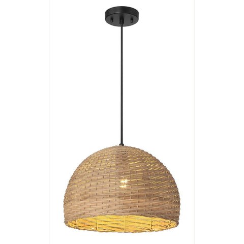 Calypso - Metal and Handwoven Wicker Dome Ceiling Light, Stained Natural