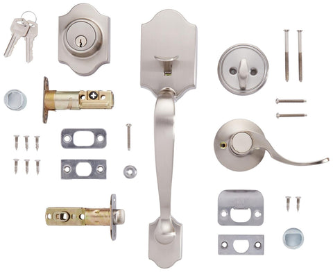 Amazon Basics Handleset with Shelby Lever - Single Cylinder Packs, Satin Nick...