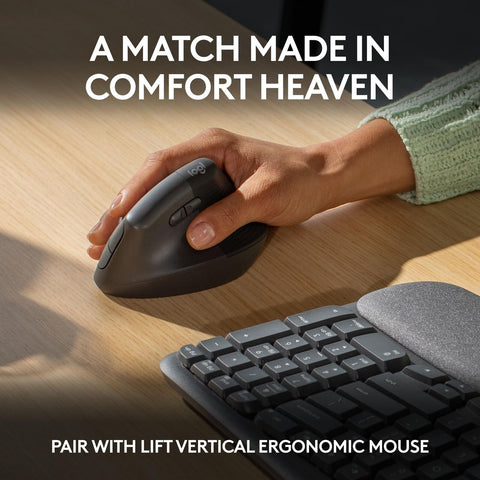 Logitech Wave Keys Wireless Ergonomic Keyboard with Cushioned Palm Rest, Comf...