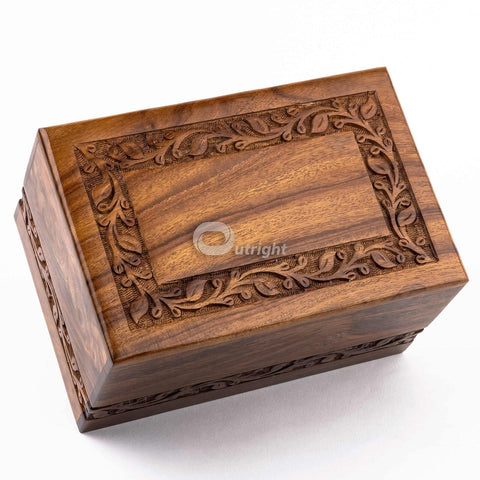 Rosewood Cremation Urn for Human Ashes - Handmade Border Engraved Wooden Buri...