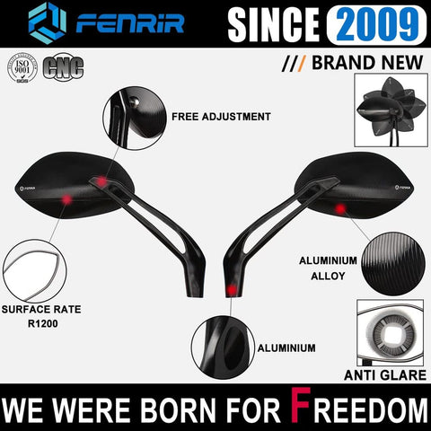 FENRIR CNC Aluminum Alloy Black Motorcycle Mirrors Side Mirror Universal Rear...