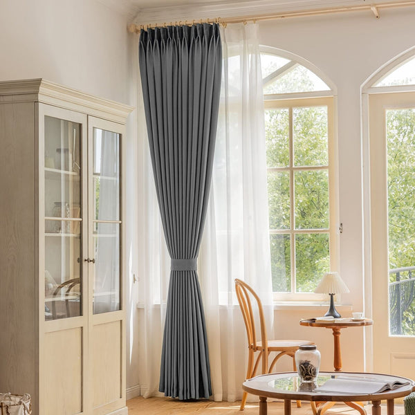 Pleated Curtain 52''W x 96''L Window Treatment Indoor Outdoor, Blackout Pinch...