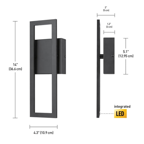 Globe Electric 51432 McKay LED Integrated Outdoor Indoor Wall Sconce, Black, ...