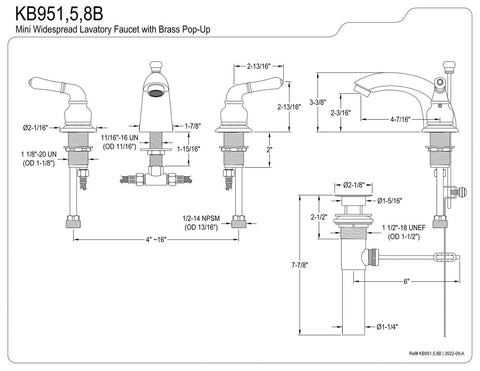 Kingston Brass KB951B Victorian Mini-Widespread Bathroom Faucet, Polished Chr...