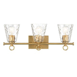 Imogen - Metal and Hammered Water Glass 3-Light Vanity Light, Brushed Gold