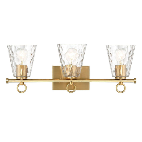 Imogen - Metal and Hammered Water Glass 3-Light Vanity Light, Brushed Gold