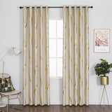 MYRU 2 Panels Set Foil Print Striped Curtains for Living Room Bedroom (Beige ...