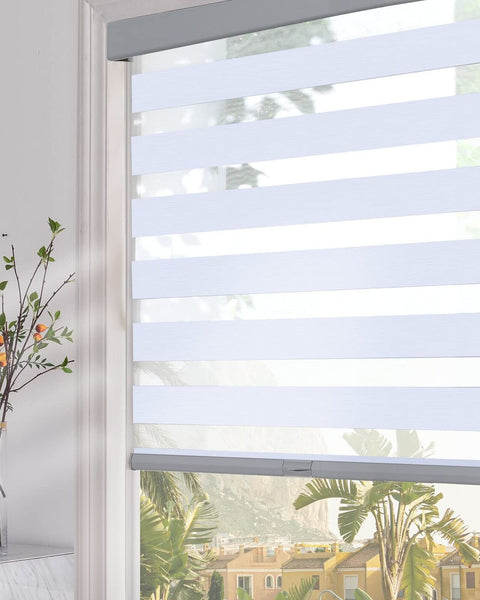 Persilux Blackout Cordless Zebra Blinds for Windows (35" W x 72" H, Light Gre...