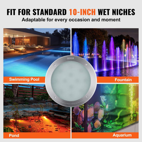 VEVOR 12V LED Pool Light, 10 Inch 40W, RGBW Color Changing Inground Swimming ...