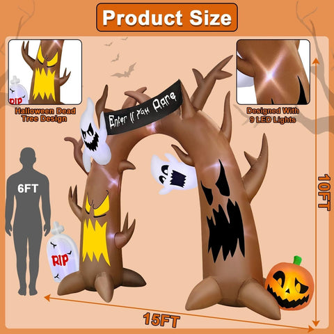 TURNMEON 15 FT Long & 10 FT Tall Giant Halloween Inflatables Outdoor Dead Tre...