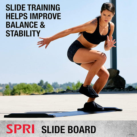 SPRI Slide Board (71" L x 20" W) with End Stops, Sliding Booties, Mesh Black