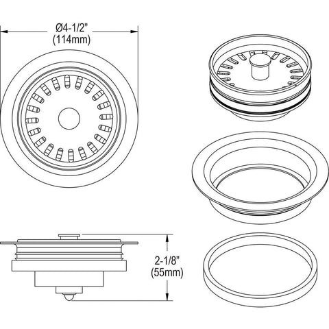 Elkay LKQD35GY Polymer Disposer Flange with Removable Basket Strainer and Rub...