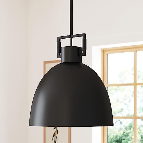 Nathan James Leigh Pendant Lighting, Hanging Ceiling Light Matte Black Metal