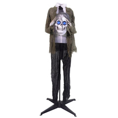 Haunted Hill Farm 53-in. Ghostly Skeleton Holding Head, Scary Talking Hallowe...