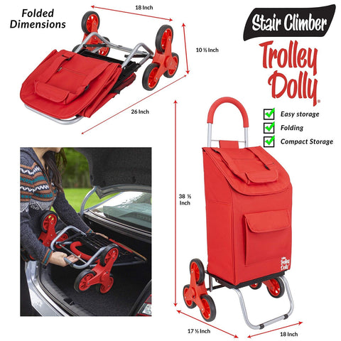 Trolley Dolly Stair Climber, Red Grocery Foldable Cart Condo Apartment Standard