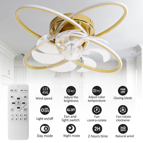 WWahuayuan Modern Ceiling Fan with Lights Remote Control, 23.6 inches, Gold