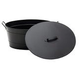 Black Oval Tub with Lid Wood Bin