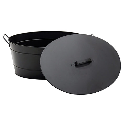 Black Oval Tub with Lid Wood Bin