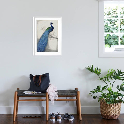 ART.COM Wall Art Print Peacock Blue I on White Frame by Tim O'toole, 21" x 29"