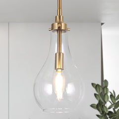 Gold Pendant Light, Modern Brass Pendant Lighting Fixture with Clear Glass Sh...