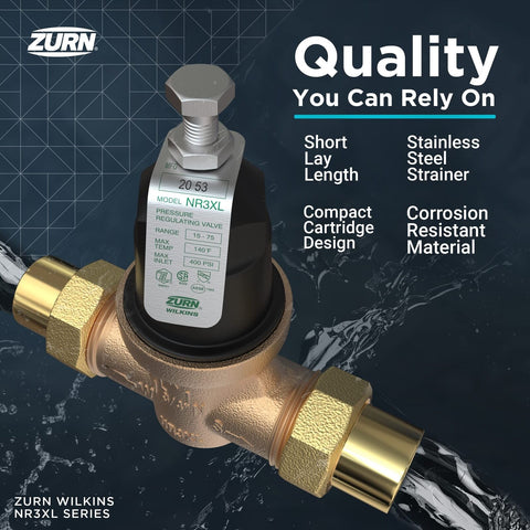 Zurn Wilkins 12-NR3XL 1/2" NR3XL Pressure Reducing Valve Single Union Female ...