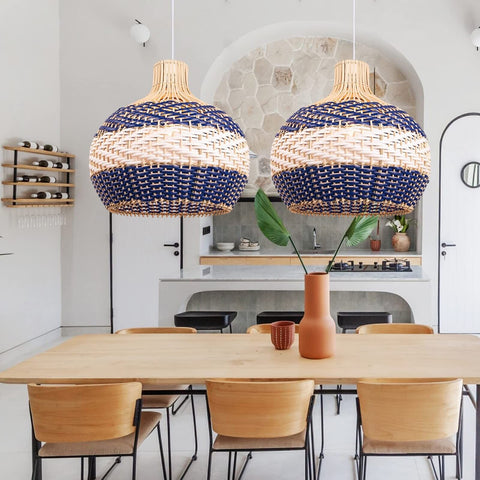 Arturesthome 1 Light Rattan Pendant Light, Natural Chandeliers Domed Lamp Sha...