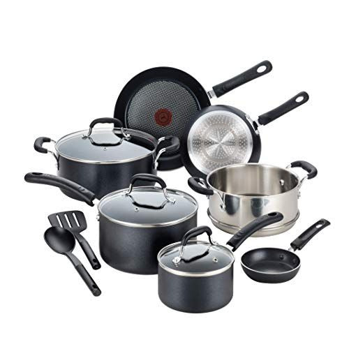 T-fal Experience Nonstick Cookware Set 12 Piece Induction 12-Piece, Black