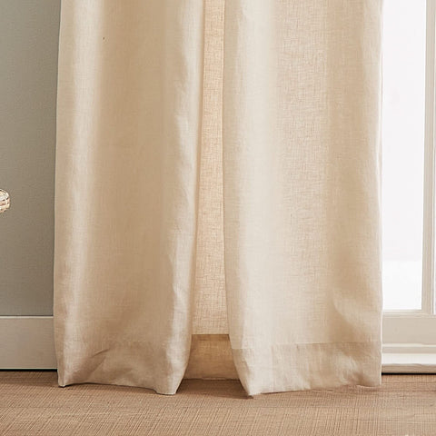 Peri Home 100% Linen Back Tab Lined Curtain, 84" Panel Pair, Beige