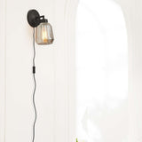 Globe Electric 65549 Salma 1-Light Plug-in or Hardwire Wall Sconce, Matte Bla...