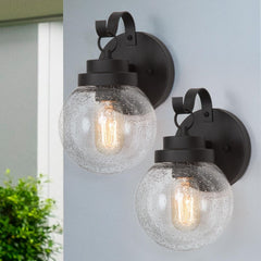 LOG BARN Black Outdoor Wall Lights 2 Pack, Exterior Globe Anti Rust Waterproo...
