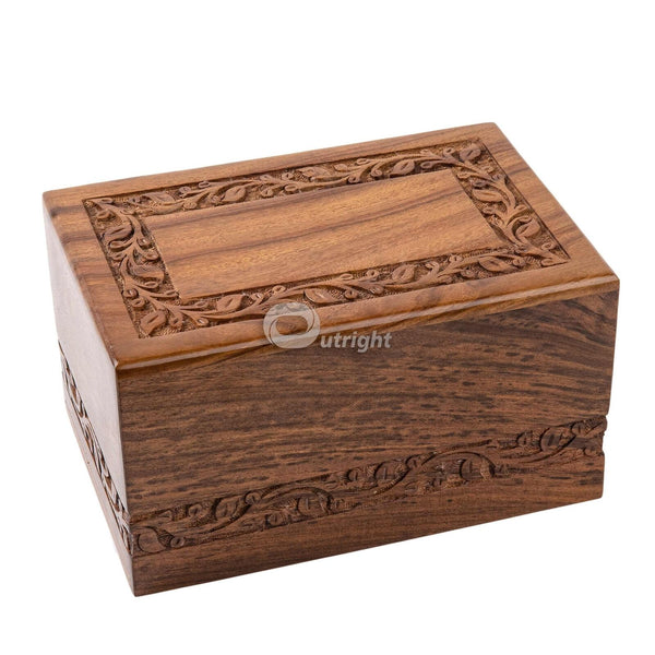 Rosewood Cremation Urn for Human Ashes - Handmade Border Engraved Wooden Buri...