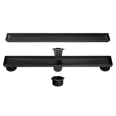 Neodrain 60-Inch Black Linear Shower Drain with Removable Quadrato Pattern Gr...