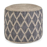 SIMPLIHOME Edgeley Round Pouf, Footstool, Upholstered 18 inch, Grey, Natural