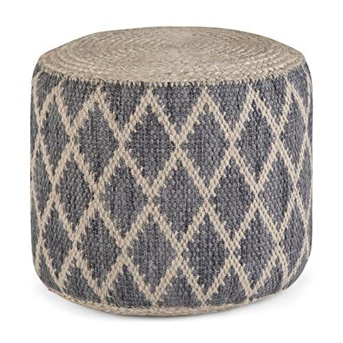 SIMPLIHOME Edgeley Round Pouf, Footstool, Upholstered 18 inch, Grey, Natural