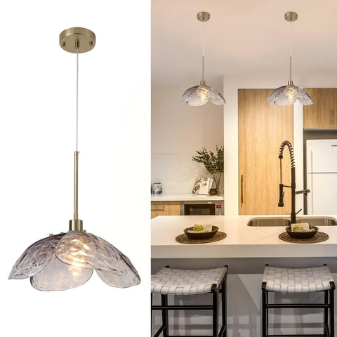 Grey Glass Pendant Lights Kitchen Island Flower Glass Chandelier Modern Penda...