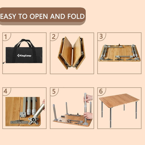 KingCamp Bamboo Adjustable, Anti-UV Portable Folding Table, Picnic, Camping, ...