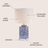 JONATHAN Y JYL3006A Choi 23" Chinoiserie LED Table Lamp Traditional Bedside D...