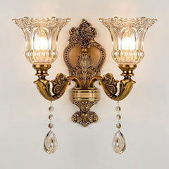 Antique Brass Wall Sconce OTTOSON Vintage Floral Wall Mount Lamp with Beveled...