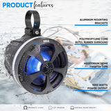 Pyle 2-Way Waterproof Off Road Speakers - 5.25" 1000W Active Passive Marine G...