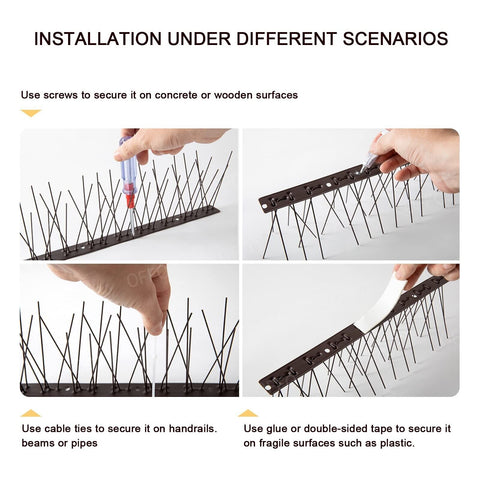 OFFO Brown Bird Spikes Pre-Assembled for Pigeons Birds, Cover 48.7 Feet Durab...