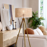 Globe Electric 65914 60" Floor Lamp, Faux Wood Tripod Base, Rattan Shade, On/...