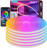 100FT LED Neon Rope Lights, Control with App/Remote, Waterproof Flex Neon Sig...