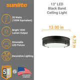 Sunlite 87769 13-Inch LED Decorative Band Trim Flush Mount Light Fixture, 20 ...