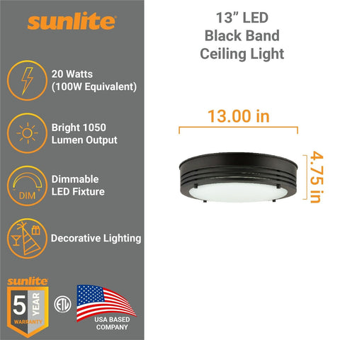 Sunlite 87769 13-Inch LED Decorative Band Trim Flush Mount Light Fixture, 20 ...