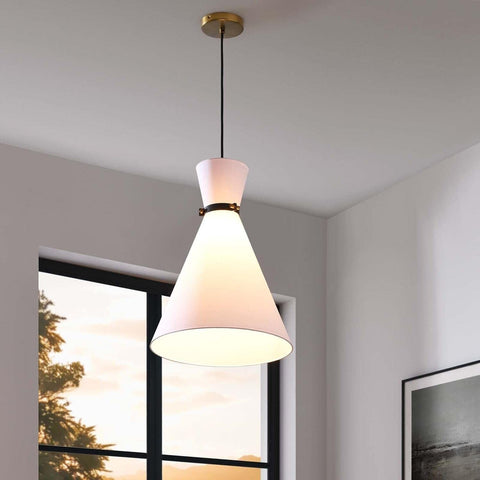 Modway Starlight 1-Light Pendant Light in White Satin Brass 15.5 x 15.5 x 72